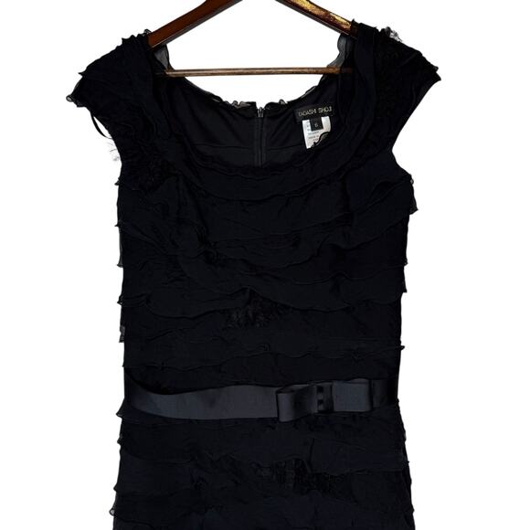 Tadashi Shoji Silk Chiffon Ruffle Off the Shoulder Sheath Dress Black size 6 - Picture 2 of 8